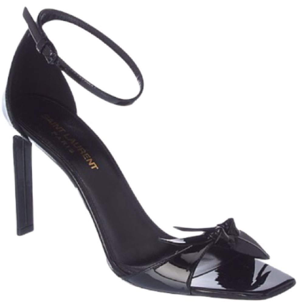 Saint Laurent Black Bea 90 Patent Leather Sandal with Double Knot Detail